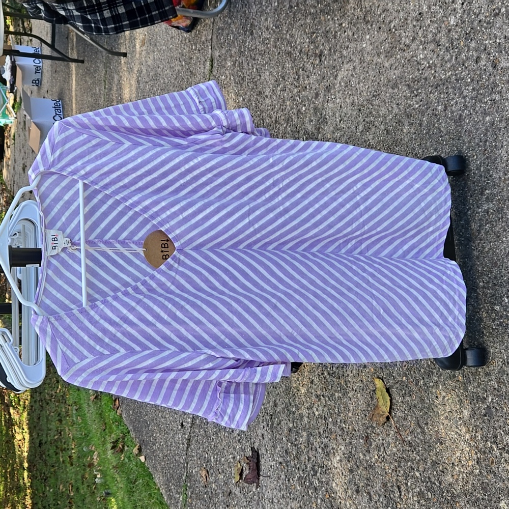 Lavender Striped V-Neck Tee with Ruffle Sleeves, NWT